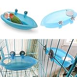 Bluelans Bird Bath with Mirror Toy for Pet Small Medium Parrot Budgie Parakeet Cockatiel Conure Lovebird Finch Canary African Grey Cockatoo Amazon Cage Shower Bathing Tub Food Feeder Bowl with Mirror