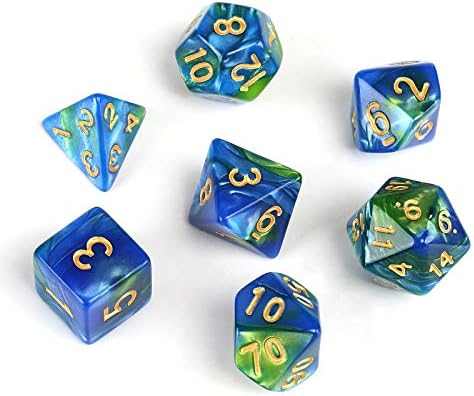 GWHOLE 7-Die Polyhedral Dice Set for Dungeons and Dragons with Black Pouch