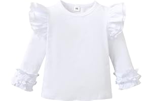 SANPERSONLIN Toddler Baby Girl Solid Color T-Shirt Kids Blouse Plain Ruffle Sleeve Top Cotton Casual Clothes