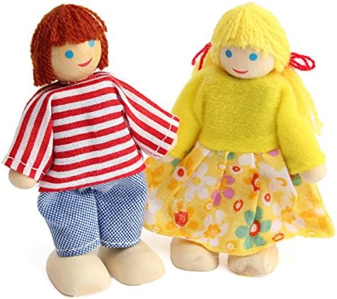ThanaphatShop 4Pcs Kid Child Wooden Doll Toy Dressed Joint Family House Figures Dollhouse Set