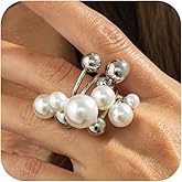 Douxsu Dainty Gold Beads Beaded Pearl Cluster Ring for Women Exquisite Unique Two-Tone White Pearls Knuckles Rings Y2k Party Prom Valentine Jewelry Gifts