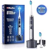 Mueller Sonic Rechargeable Electric Toothbrush with Dentist Recommended CrossClean Technology, Replacement Brush Heads, 5 Modes, IPX7 Fully Waterproof, Built-in Auto Timer 3D Cleaning Action (Grey)