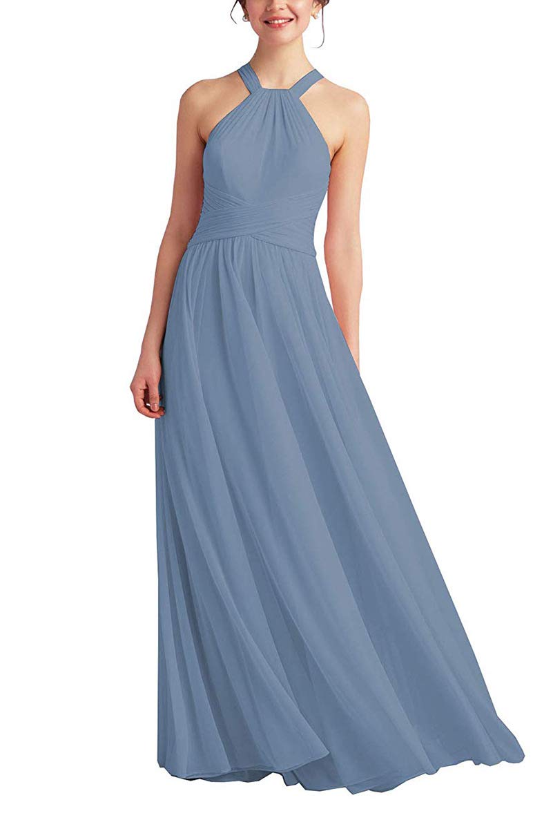 Halter Bridesmaid Dresses Chiffon Aline Long 2019 Formal Evening Gown