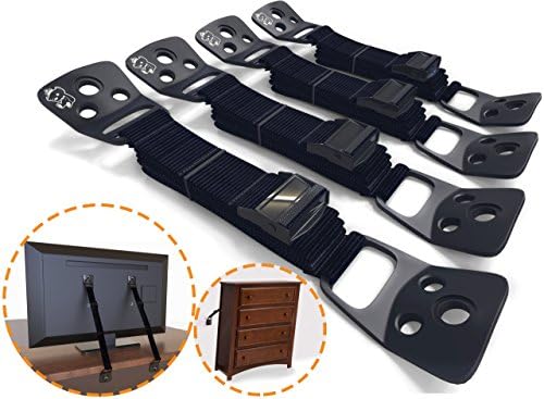 Anti-Tip TV Straps & Furniture Straps| PREMIUM TV Anchors & Furniture Anchors for Child Proofing Home from Tip-Over Incidents (4 Count)