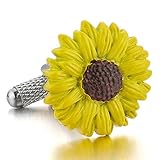 Men's 2 PCS Rhodium Plated Cufflinks Yellow Flower Sunflower Shirt Wedding Business 1 Pair Set