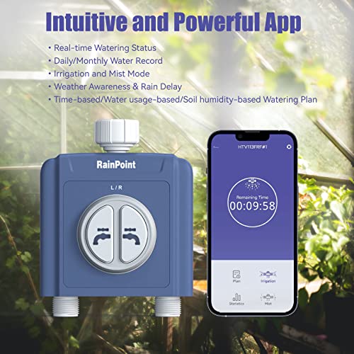 RAINPOINT WiFi Hose Timer, Smart Water Timer with Water UsageBased and Soil MoistureBased