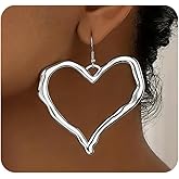 Gold Heart Earrings for Women,Large Hollow Heart Dangle Earring,Chunky Love Statement Drop Earrings,Minimalist Y2K Jewelry Valentines Day Gifts