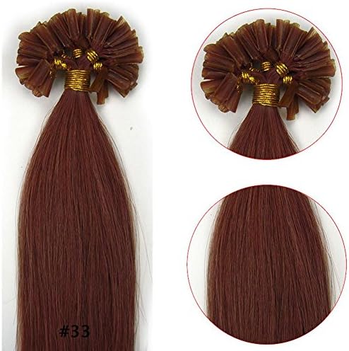 VANLINKE Fusion Keratin Pre Bonded U Nail Tip Remy Human Hair Extensions Straight 100s 16inch 0.4g Per Strand (#33 Dark Auburn)