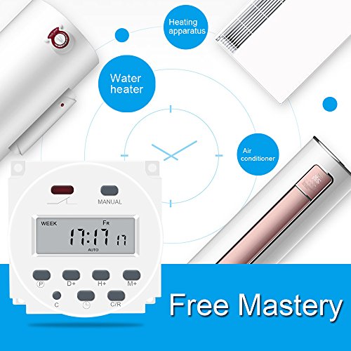 Enjoydeal CN101 12V DC/AC Digital Timer LCD Programmable Time Relay Switch for Electrical Outlets, Support 17 On/Off Programs Daily Weekly, White