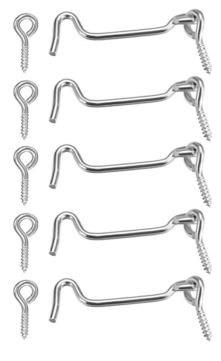 TERF® High Quality Cabin Hook and Eye Zinc 50mm (2 inch) Gate Door Lock Latch Hook Eye For Window Slide Barn Bathroom Toilet Cabinet Cupboard Shed Gate Door Latch and Multi Purpose Use - Pack of 5