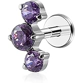 ENONTY 1pcs 16G G23 Titanium Threadless Labret Studs Push-in Colorful CZ Labret Cluster Tragus Helix Conch Lobe Rook Cartilage Push Back Sleeper Piercing Jewelry Earring Stud