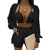 CCIGO Womens 3 Piece Outfits Floral Shirt Bra + Shorts with Pockets Casual Tracksuits Set Beach Cover up Sets