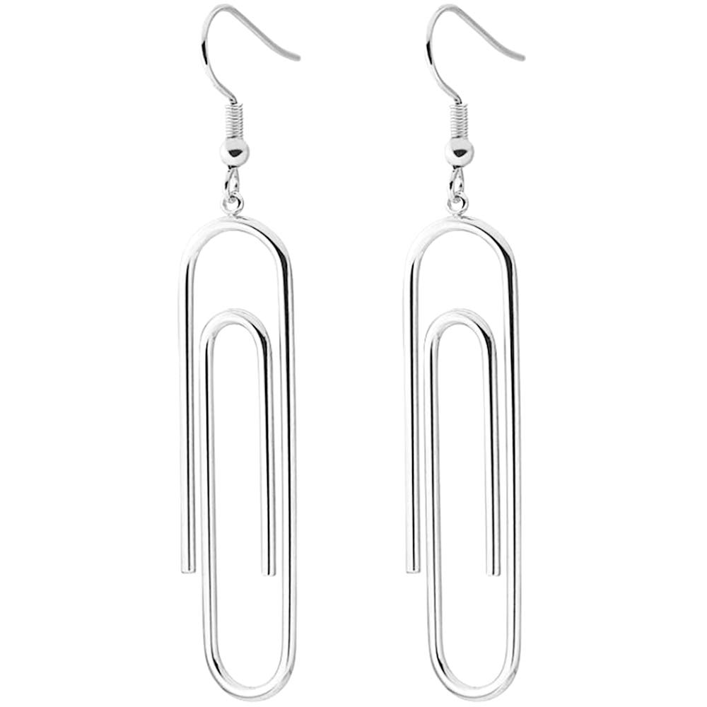 Stainless Steel Paper Clip Style Party Statement Dangle Earrings, Metal