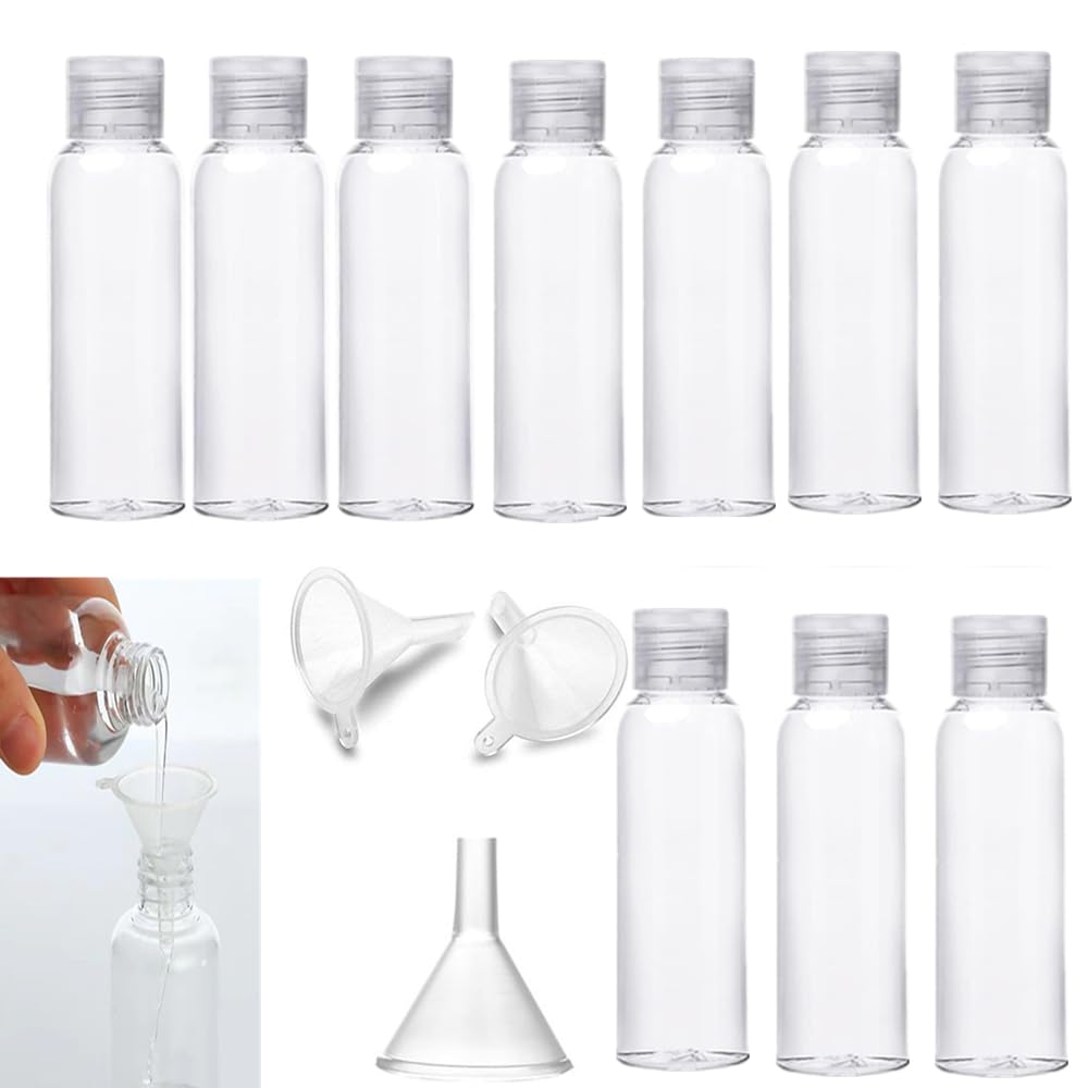 Travel Bottles 100ml 10 Pcs Airplane Travel Liquid Bottles with 3 Funnels Containers Clear Plastic Containers Cosmetic Bottles for Shampoo Liquid Lotions Creams