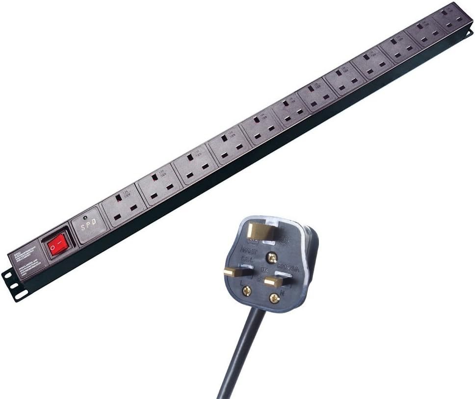 RGB Networks 12 Socket Extension Lead PDU 3m UK Plug Surge Protected