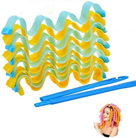 36Pcs 25MM-50MM Heatless Wave Rollers Magic Long Hair Curlers Curl Formers Spiral Rollers Styling Hairdressing Tool (25mm+30mm+45mm, Yellow blue)