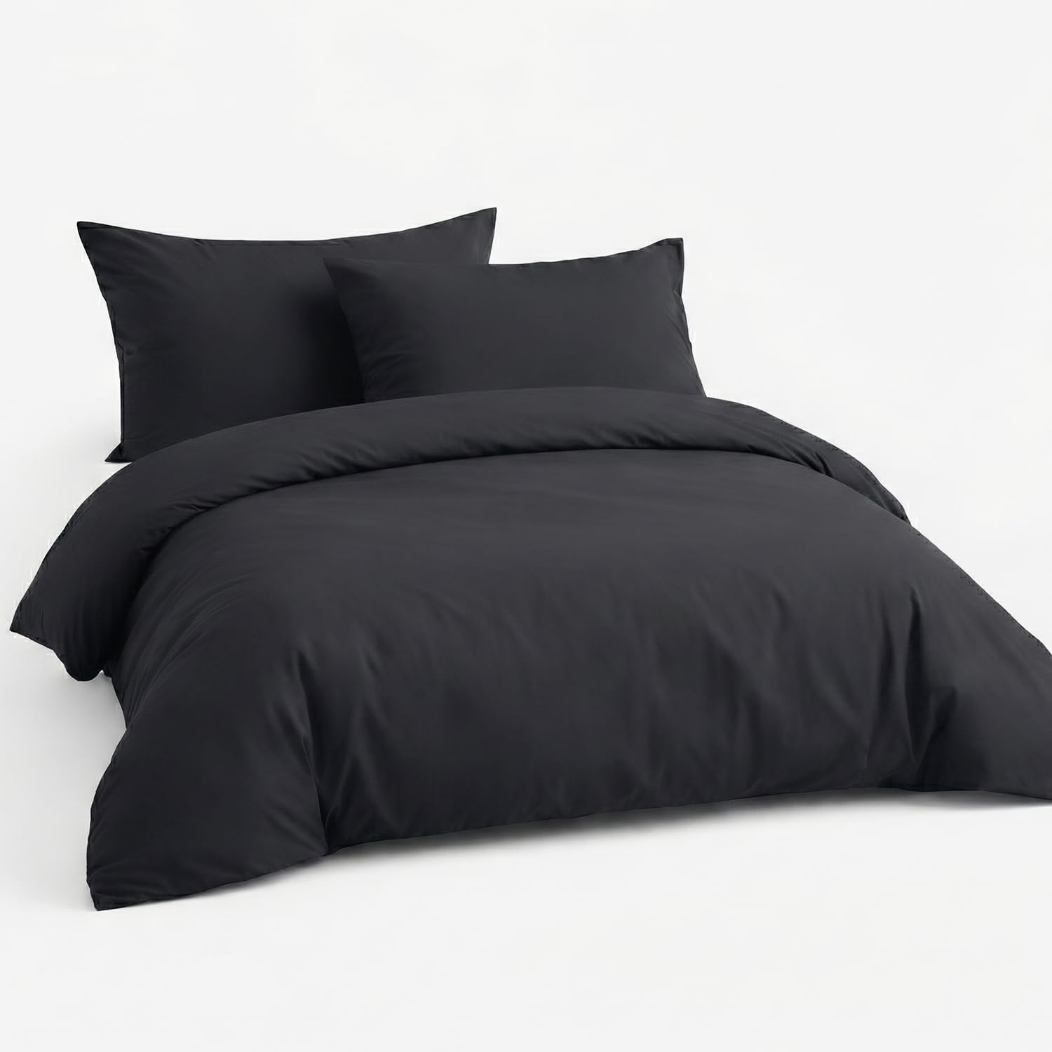LivinEase Brushed Microfibre Super King Duvet Cover Sets - 100 GSM Black Super King Duvet Cover with 2 Pillowcases (50x75 cm) - Hotel Quality Hypoallergenic, Easy Care and Comfortable