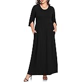 TAOHUADAO Women's Summer Plus Size Dresses Crewneck Ruffle 3/4 Sleeve Casual Maxi Dress