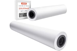 VEVOR Lot de 2 rouleaux de papier grand format de 61 cm x 45,7 m, rouleaux de papier Bond CAO avec noyau de 5,1 cm, rouleaux 