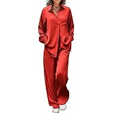 Ekouaer Womens Satin Silky Pajama Set 2 Piece Print PJs Soft Loungewear Button Down Sleepwear with Elastic Waist Long Pants
