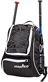 Athletico Baseball Bat Bag - Backpack for Baseball, T-Ball & Softball Equipment & Gear for Kids, Youth, and Adults | Holds Bat, Helmet, Glove, & Shoes | Separate Shoe Compartment, & Fence Hook (Black)