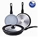 cooper pan Faraday Non-Stick Frying Pans, Granite Frying Pans with Stone-Derived Coating, Aluminum Cooking Pan with Universal Lid, 3PCS, Black