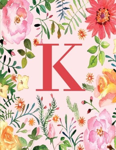 Joy Tree JournalsK: Monogram Initial K Notebook for Women, Girls and School, Pink Floral 8.5 x 11