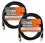 Gearlux 25ft DMX Cable, 3-Pin XLR Male to Female DMX Cable, Black - 2 Pack