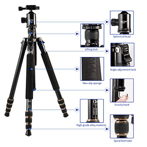 MACTREM Lightweight 66-inch Camera Tripod Detachable Monopod, 360 Degree Ball Head, 1/4 Quick Release Plate with Carrying Tripod Bag for Canon Sony Nikon DSLR Cameras- 33lbs(15kg) Load