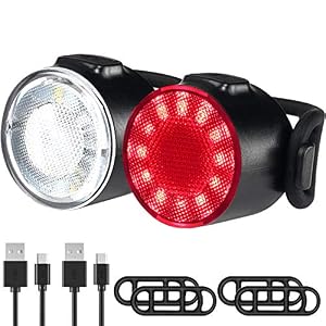 LED Bike Lights Set, USB Rechargeable 6 Brightness Modes Options Waterproof Bicycle Lights Set, Battery Powered Cycling…