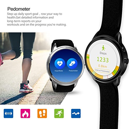 L@YC New Round Screen Android IP67 Waterproof WiFi Quad-Core GPS Positioning Camera Phone Smart Watches, Black - Thumbnail 4