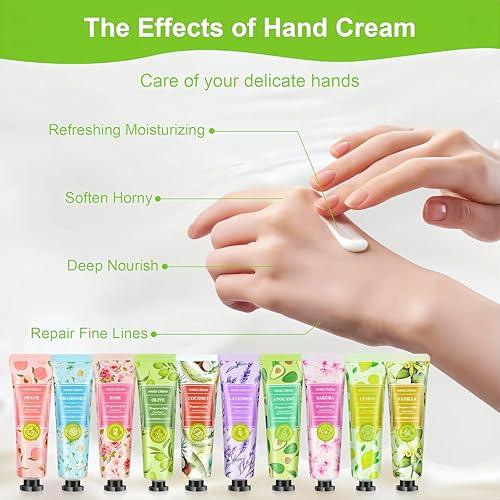 Crema de Manos 40 Pack, Set de Regalo Mujer Crema Manos, Mini Crema Manos con 10 Aromas, Crema Hidratante para Manos Secas y Agrietas,Regalo Mujer para Compañeras,Novia,Cumpleaños,Navidad,San Valentín