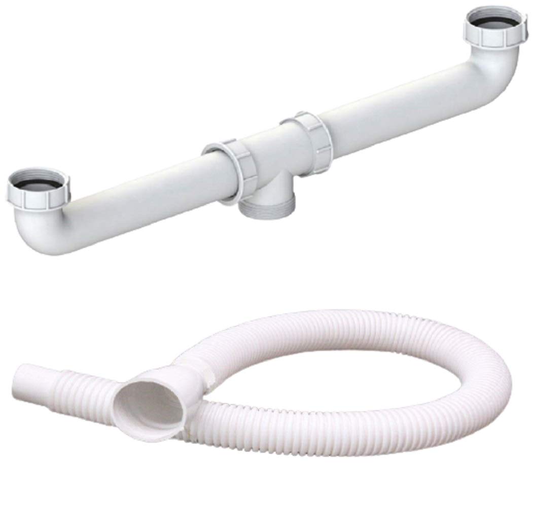 KYOTO Plastic Double Bowl Sink Connector with Combo Flexible Waste Pipe