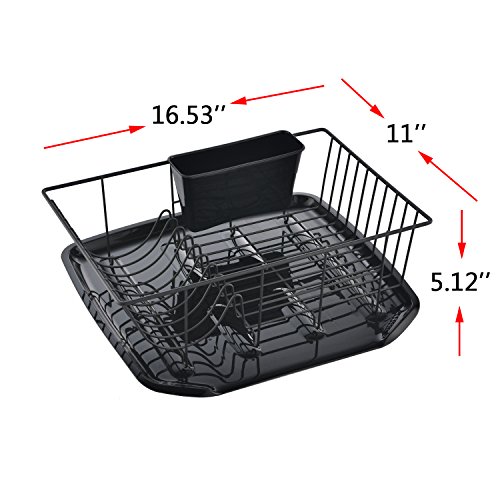 Ufaucet Rust-Proof Black-Plated Steel Small Dish Rack, Kitchen Countertop Sink Dish Drying Rack Dish Drainer with With Black Drain Board - Thumbnail 5
