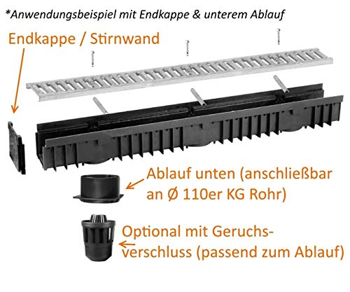 JeCo - Entwässerungsrinne Regenrinne Bodenrinne - Länge: 1 m/Höhe: 55 mm - Kunststoff 12,5 T (B125) – Bild 3