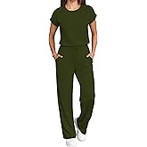 PINSV Women's 2 Piece Outfits Lounge Sets Short Sleeve Tops Wide Leg Pants Tracksuit
