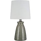 Amazon Brand – Stone & Beam Table Lamp with Textured Ceramic Base and LED Light Bulb - 15 Inch, Crackle Gray