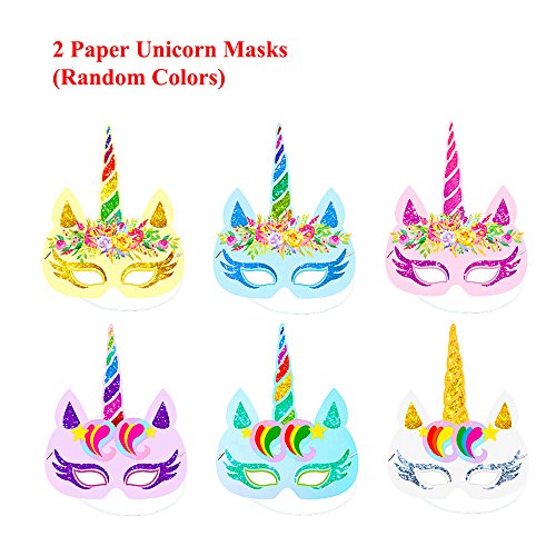 24 Pack Unicorn Cupcake Toppers and Wrappers Birthday Cake Decorations +2 Unicorn Masks for Unicorn Themed Party Baby Shower Supplies