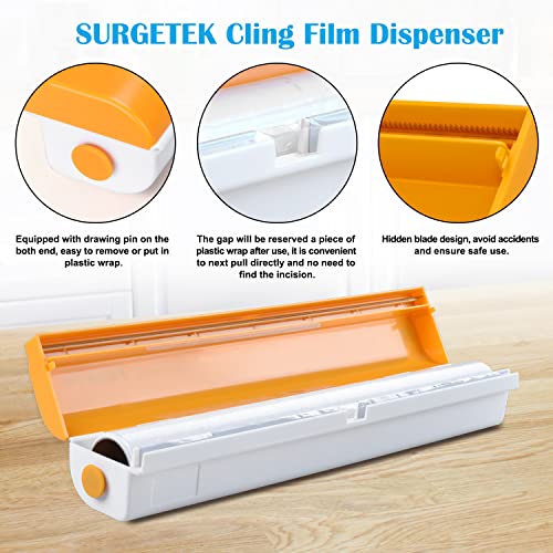 Plastic Wrap Dispenser with Cutter, SURGETEK Refillable Cling Wrap