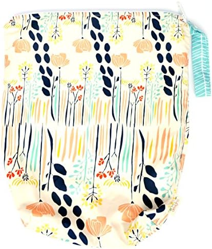 TOP RATED Monkey Foot Designs Wet Bag LARGE 14" x 16" x 4" Diapers / Snacks / Gym / Swim (Summer Grove)