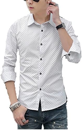 Amazon ノーブランド品 ドット柄シャツ メンズシャツ 長袖シャツ 大きいサイズ 水玉柄シャツ Ymxjbc55 L ホワイト シャツ 通販