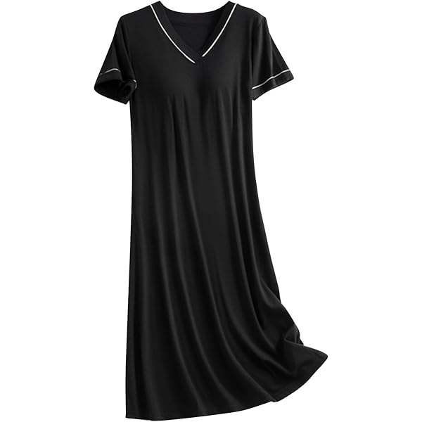 thumbnail image 2 of Homgro Women's Sleep Dress With Built-in Bra - Short Sleeve Midi Nightgown 2 of 14