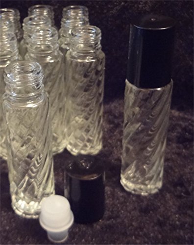 10ml (1/3-oz) Swirl Design Roll-On Glass Bottle with Black Cap [Case of 144]