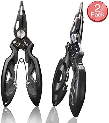 VIMOV Fishing Pliers (2 Pack), Stainless Steel Multi Tool Pliers (Hook Remover, Braid Line Cutter, Split Ring Opener) for Saltwater Angling, Kayak and Boating