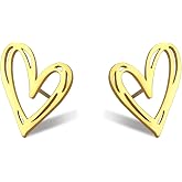 Amaxer Simple Stainless Steel Heart Stud Earrings Minimalist Jewelry for Women