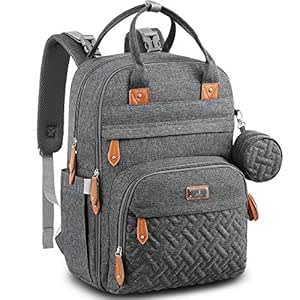 Diaper Bag Backpack, BabbleRoo Baby Nappy Changing Bags Multifunction Waterproof Travel Back Pack with Changing Pad &amp; Stroller Straps &amp; Pacifier Case, Unisex and Stylish (Dark Gray)