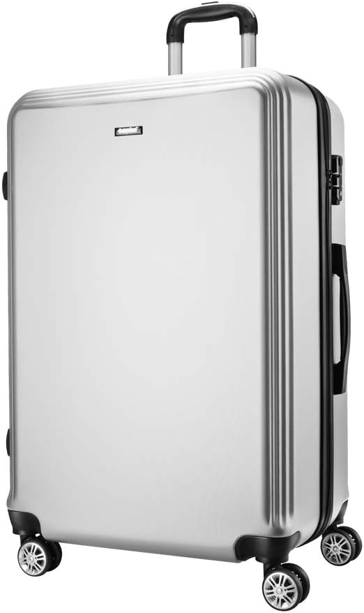 Amasava Cabin Luggage 28" Silver, Super Lightweight ABS Hard Shell Travel Carry On Trolley 4 Wheels Suitcase, Approved for EasyJet, British Airways, Virgin Atlantic, KLM and Many More.