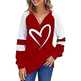 Decogiver Valentines Shirts Women Graphic Tee Raglan Sleeve Festival Ladies Love Heart Shirts
