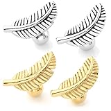 JOVIVI 2pc Stainless Steel Silver Gold Barbell Feather Cartilage Helix Stud Earrings 16 Gauge 5/16