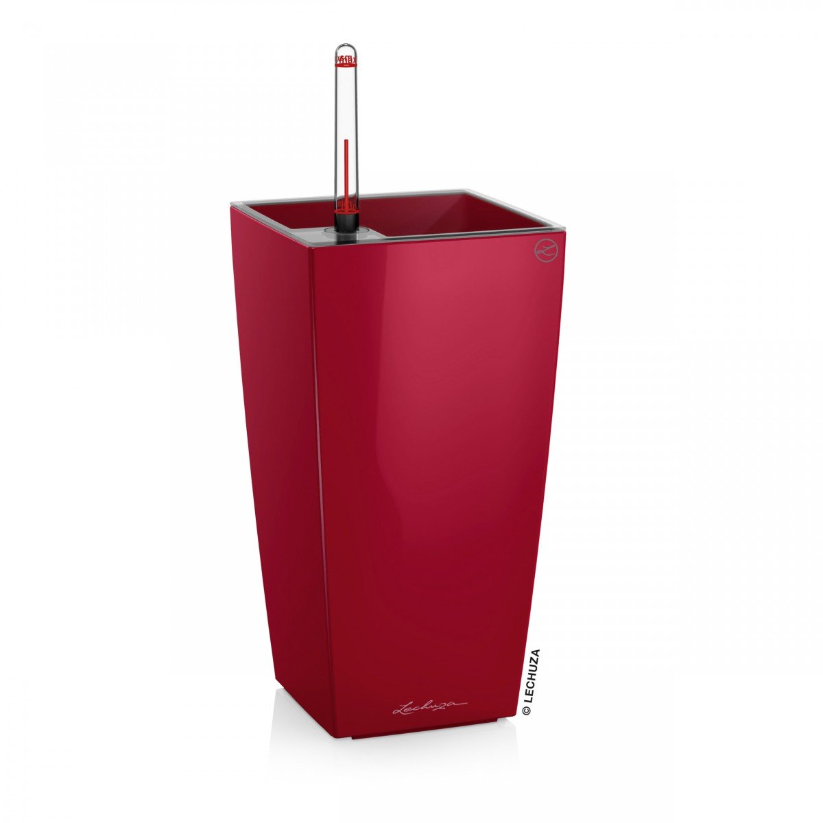 LECHUZA MAXI CUBI Self Watering Planter Small Plastic Indoor Plant Pot without Drainage Hole H26 L14 W14 cm Red High-Gloss โ image 1